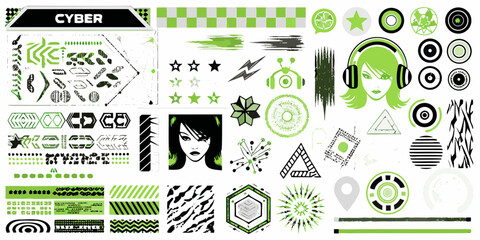 Cyberpunk aesthetic elements a collection of digital graphics and futuristic designs © Lolita