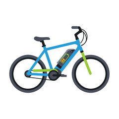 Fototapeta premium Electric bicycle with blue frame and black wheels on white background