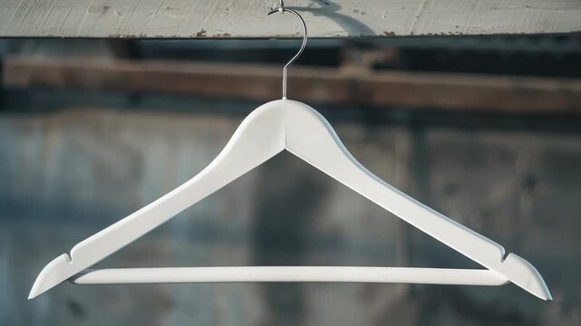 A single white hanger hung on a wooden wall, great for decorating and organization