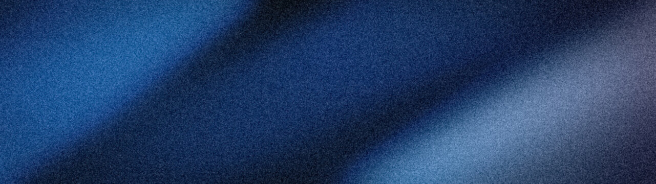 Abstract wide grainy background with a blurred gradient of deep navy, royal blue, and light icy tones. A textured, elegant backdrop for tech banners and apps