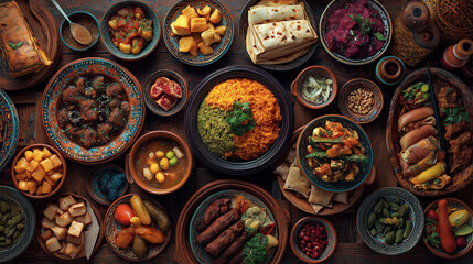 A vibrant assortment of delectable dishes, each with its unique flavor and visual appeal, offering a gourmet food landscape.