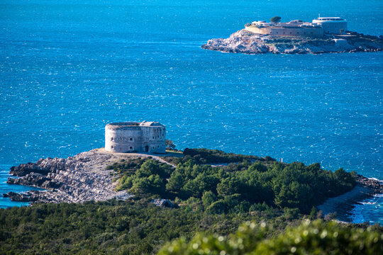 Mamula and Arza fortresses on Lu&scaron;tica Peninsula, Montenegro