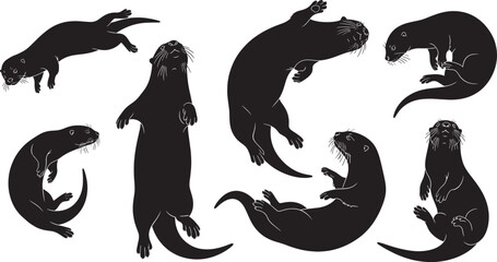 Obraz premium A versatile vector set of black animal silhouettes featuring a dog, cat, and kangaroo as minimalist icons for wild nature or pet tattoo designs
