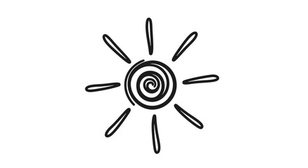 Simple black and white illustration of a stylized sun symbol.