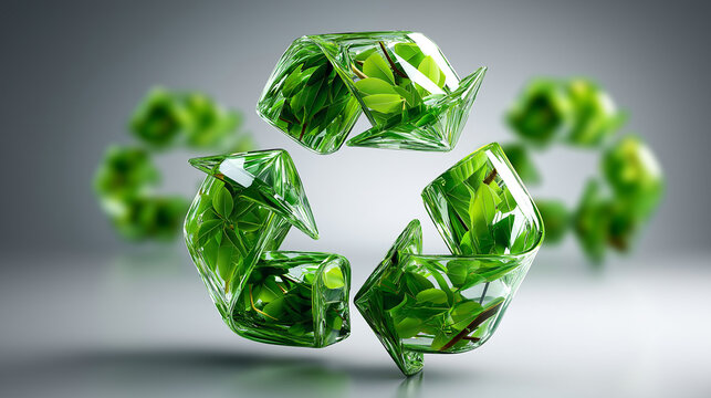 Isolated three-dimensional green recycle arrows, symbol process reusing, materials protecting environment, sustainability icon display, ecological concept visualization, with copy 