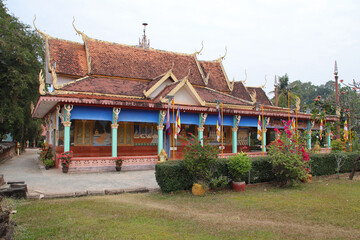 buddhist monastery closed to a khmer temple (bakong) in angkor in siem reap in cambodia 