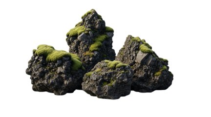 Moss covered rocks on transparent background for design