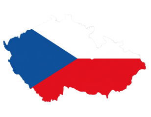 Map of Czech Republic Silhouette with National Flag Blue Triangle and Red White Stripes Isolated on White