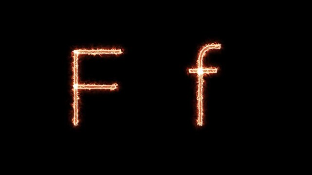 Fiery glowing capital and lowercase letter F animation on black background, burning alphabet typography effect for dramatic titles, intros, and logo design.