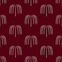 Hand drawn palm tree seamless pattern. Hawaiian print collection, summer vacation background in vintage art style. Tropical plant painting wallpaper texture. Red vector palm