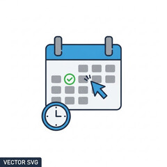 Vector illustration of calendar with clock and checkmark on for planning and organization