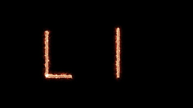 Fiery glowing capital and lowercase letter L animation on black background, burning alphabet typography effect for dramatic titles, intros, and logo design.