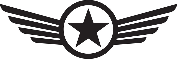 Black and white star symbol with wings on both sides also transparent background © Pixel With MH