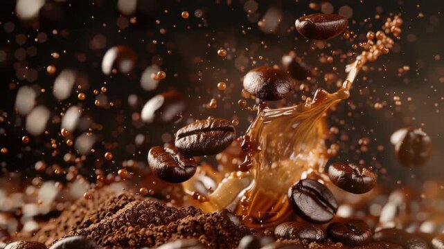Video Freshly spilled coffee beans accumulating on a pile of earthy dirt