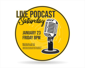 Retro vintage templates with microphones for online radio podcast and live broadcast, Podcast logo design