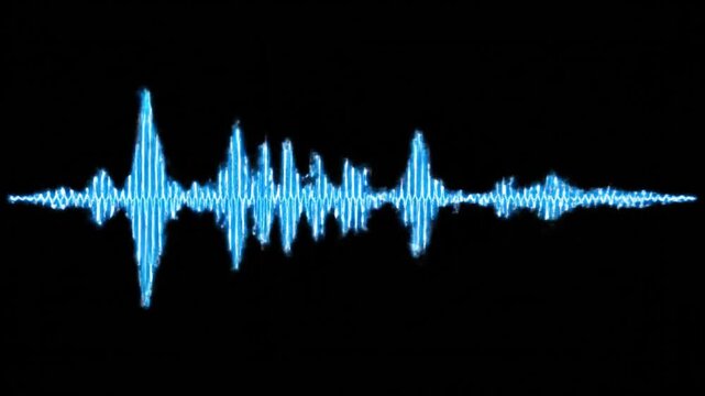 Vibrant blue audio waveform visualizing sound or data on an isolated black background.