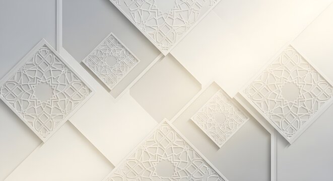 Abstract islamic geometric pattern background in white and light gray tones