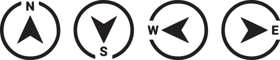 Four compasses with directional arrows pointing north south east and west also transparent background © Pixel With MH