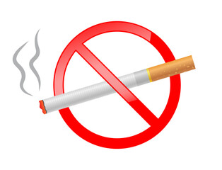 No smoking, 3d glossy prohibition red ban sign with cigarette, Safety warning icon, Vector illustration
