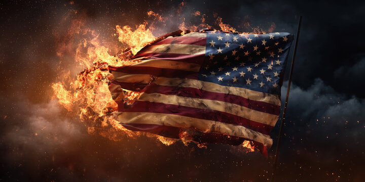 Illustration of a burning flag of the United States