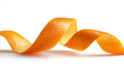 Vibrant orange peel spiral on white background
