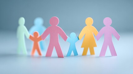 Colorful paper cutout family figures holding hands