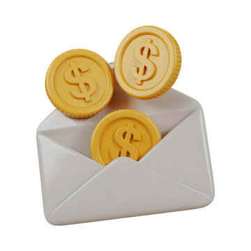 Golden Dollar Coins Spilling Out of Mail Envelope Icon