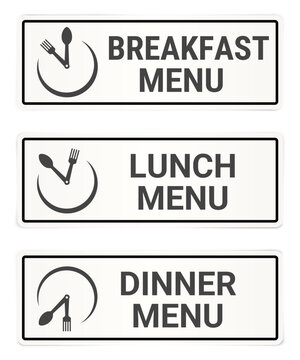 Spoon and fork. Clock logo made from cutlery for cafes and restaurants.  The fork serves as an hour hand, the spoon as a minute hand, and the plate as a clock face. Breakfast, lunch, and dinner menu. 