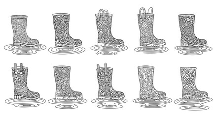 Collection of detailed sketches showing different boot designs and styles