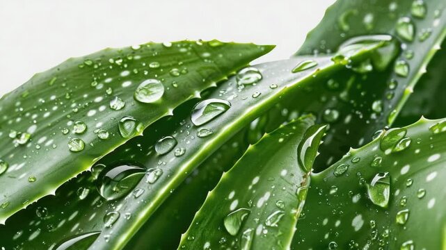 Video A close-up view of a plant leaf with tiny water droplets glistening on its surface
