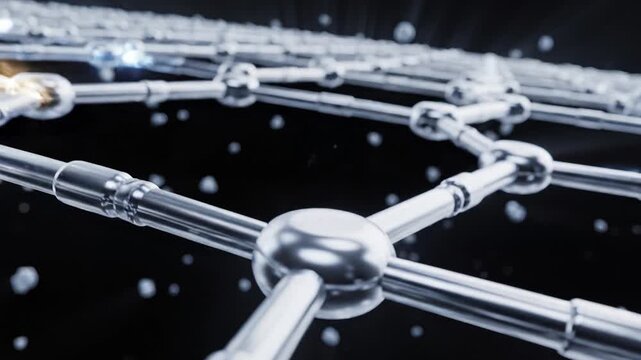 Graphene Nanostructure Material Visualization Showing Atomic Lattice and Energy Flow in 4K