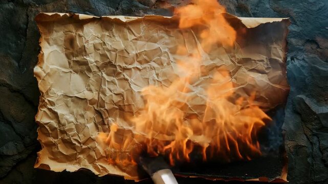 Video A burning piece of paper stuck to a rocky surface