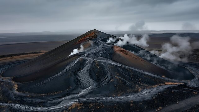 Barren Volcanic Landscape Steaming - Dramatic Ash Fields & Geothermal Activity