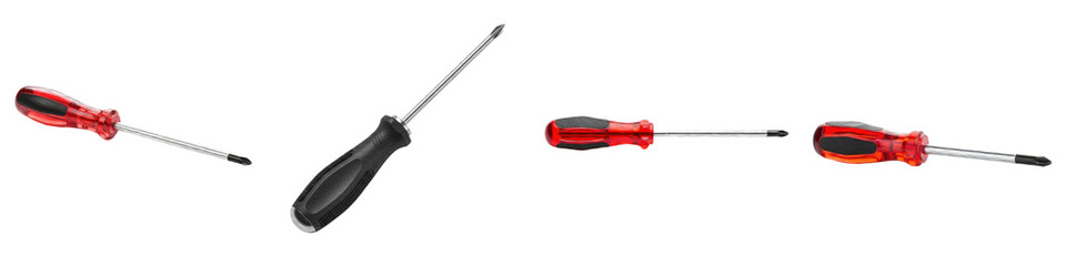 Collection of Professional Screwdrivers with Red and Black Handles PNG with Oil Paint Effect Isolated on White Background
