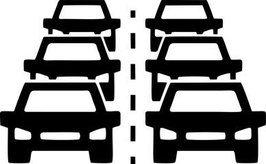 Traffic Jam Cars on Road Silhouette Icon