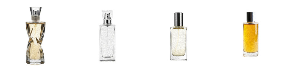 Collection of Luxury Perfume and Fragrance Glass Bottles PNG with Oil Paint Effect Isolated on White Background