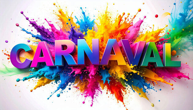 Vibrant Carnaval celebration logo with colorful confetti on transparent background