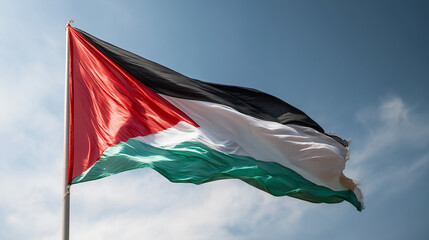 palestine flag waving in blue sky