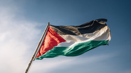 palestine flag waving in blue sky