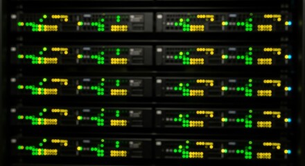 Server Room Infrastructure with Blinking Green Lights Data Center
