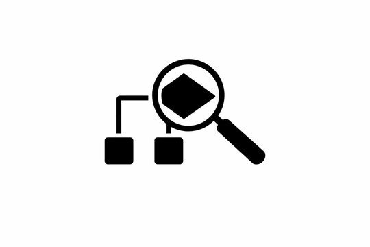 Deep dive analysis into a data structure or process flow using a magnifying glass icon isolated on transparent background, isolated on white background, Vector