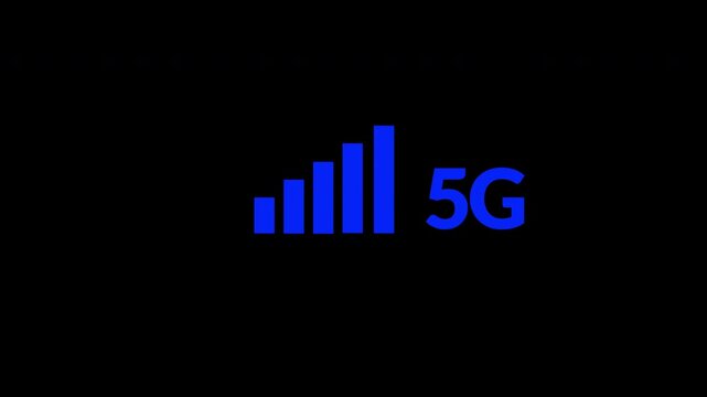 5G network icon design in flat icon. 5G network icon animation i computer and smartphone internet sign symbol in transparent background in 4K animation with alpha channel