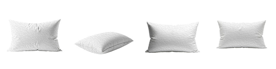 Set of Four White Bed Pillows in Various Positions PNG with Oil Paint Effect Isolated on White Background