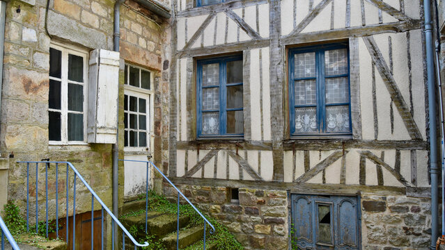 Small Interior French Townhouse Courtyard Detail with Half-Timbered Wall