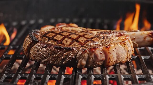 Grilled T Bone Steak on Fire
