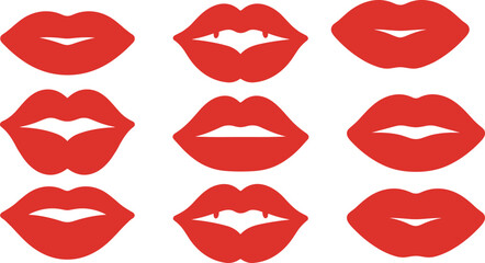 Red lips vector set, sexy lipstick mouth collection with kiss shapes, glamour fashion beauty icons, female makeup illustration design