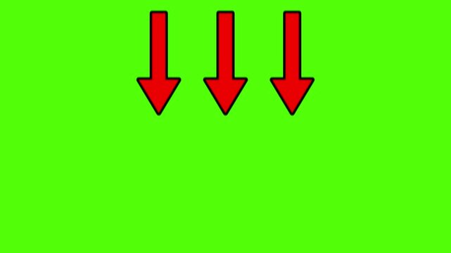 Red Direction Arrows Pointing Down Animation Green Screen