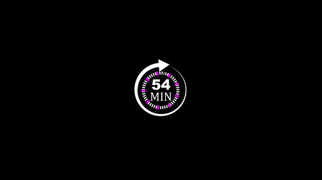 Circular timer with arrow showing 54 minutes on black background clock countdown