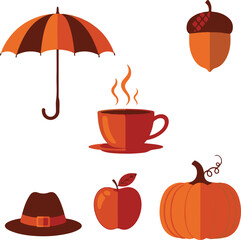 Autumn objects silhouette and icons with umbrella cup hat apple pumpkin acorn