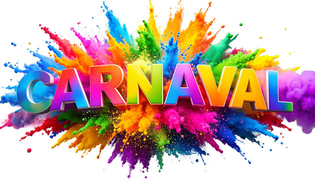 Vibrant Carnaval celebration logo with colorful confetti on transparent background